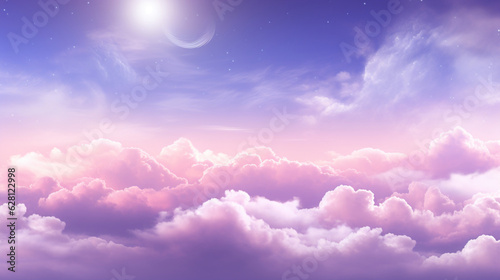 Purple abstract colorful pastel tone sunrise sky cloud background with glowing light for design concept. AI Generation