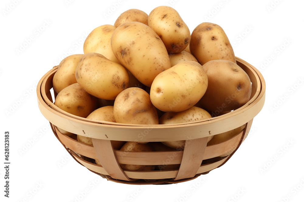 A realistic portrait of potato in a basket isolated PNG A realistic portrait of potato in a basket isolated PNG