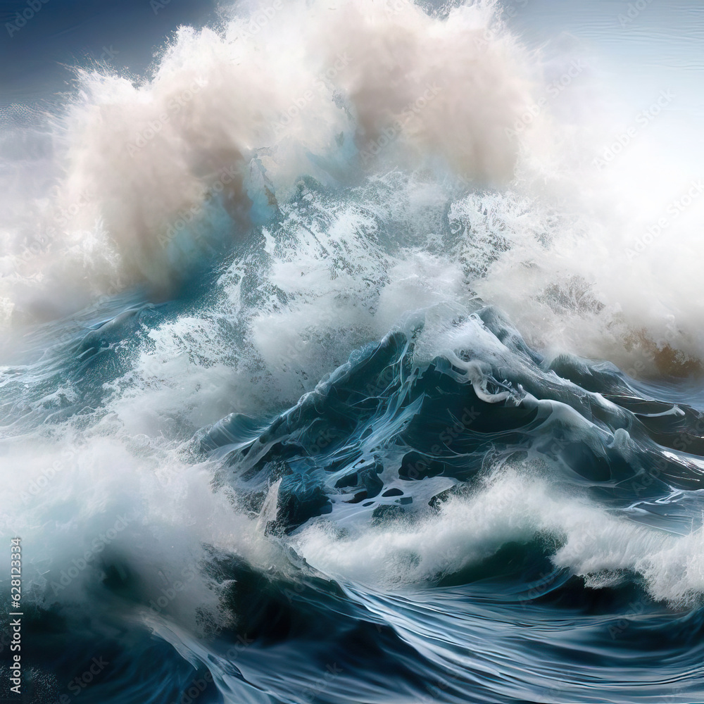 Obraz premium closeup of wave breaking on the rocks la runion France. Generative AI