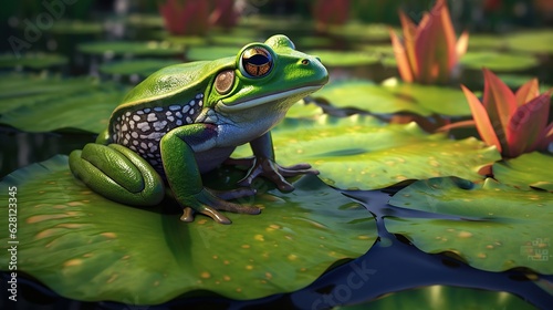 green frog on lily pads water © muhammad