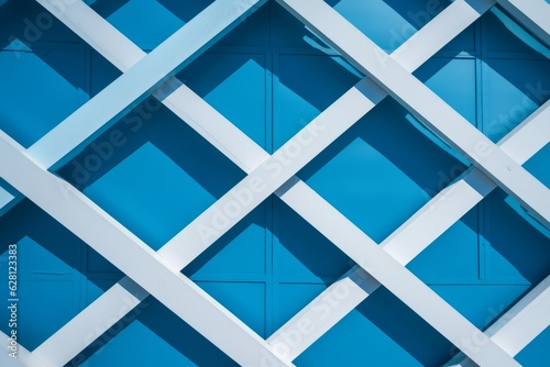 Illustration of a close-up view of a blue and white wall with patterns and textures, created using generative AI