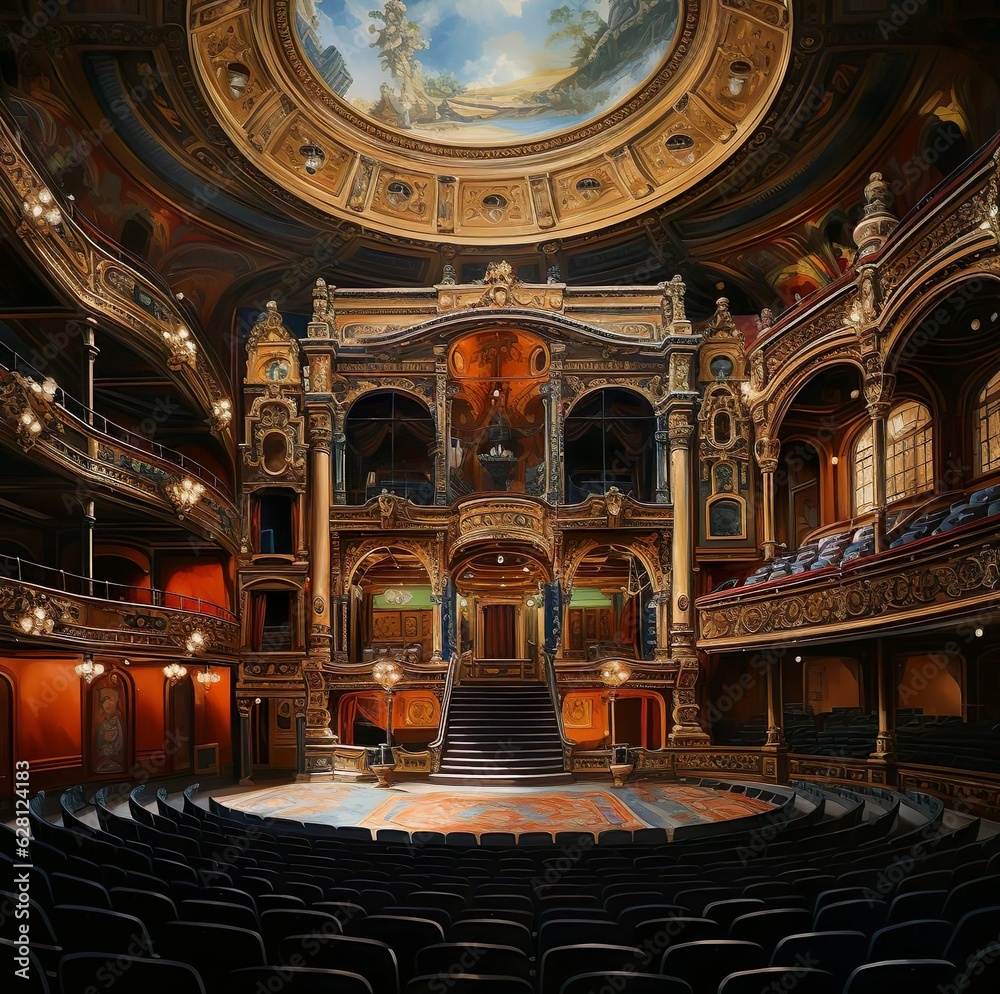 A large auditorium with a large stage with a large of opera stage