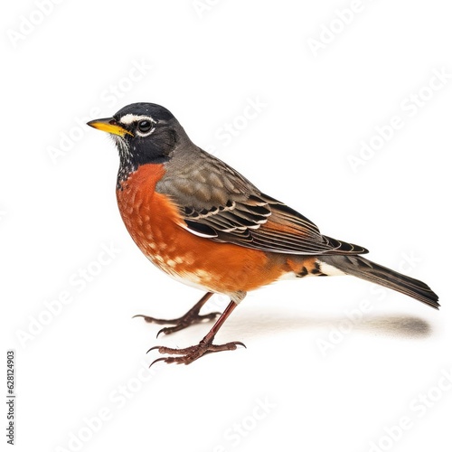 American robin bird isolated on white. Generative AI