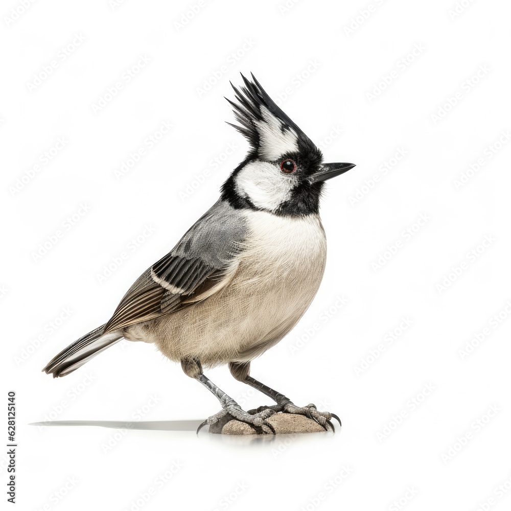 Black-crested titmouse bird isolated on white. Generative AI Black-crested titmouse bird isolated on white. Generative AI