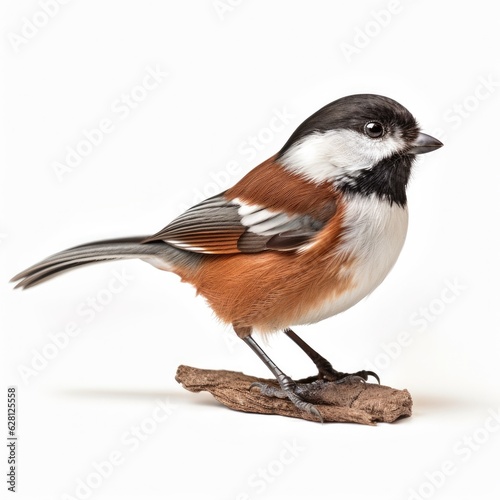 Chestnut-backed chickadee bird isolated on white. Generative AI