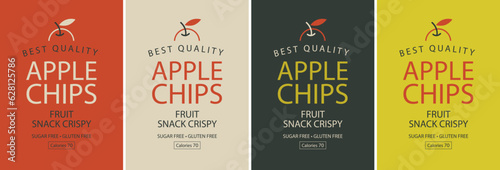 set vector label packaging for apple chips with sign of apple