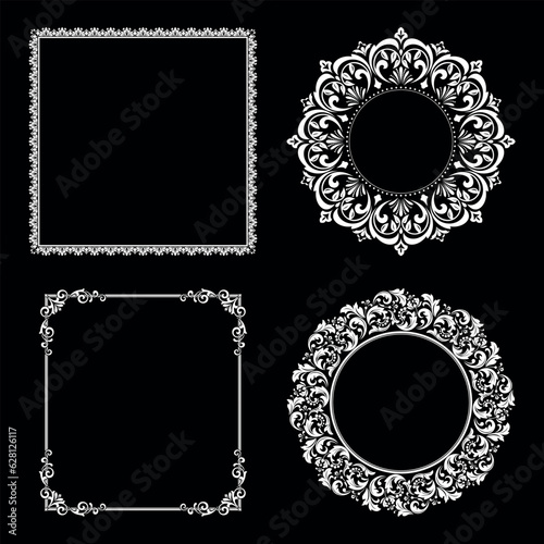 Set of decorative frames Elegant vector element for design in Eastern style, place for text. Floral black and white borders. Lace illustration for invitations and greeting cards.
