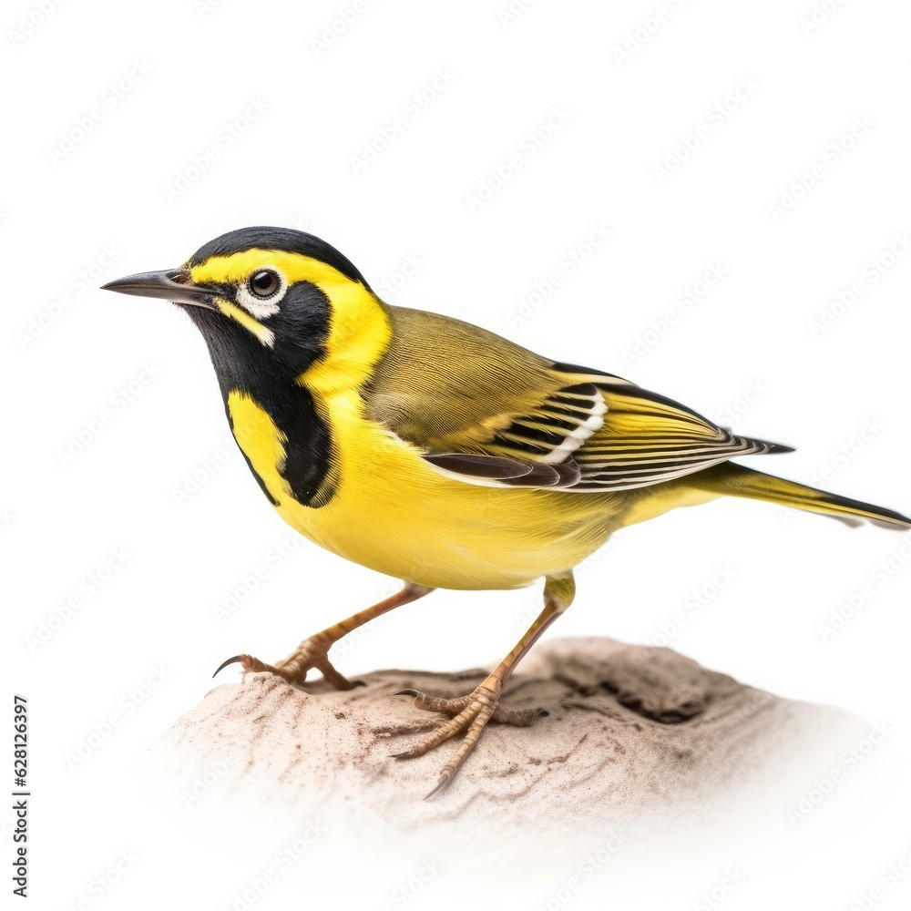 Fototapeta premium Hooded warbler bird isolated on white. Generative AI