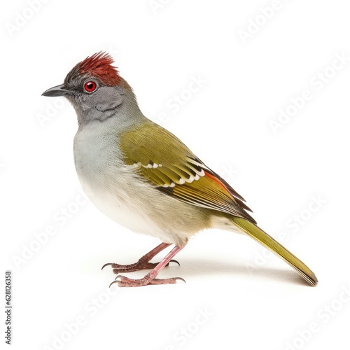 Green-tailed towhee bird isolated on white. Generative AI photo