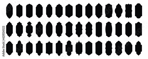 Mega set of Islamic frame and Ramadan Kareem windows in oriental style. Ramadan Kareem icons. Arab frame set. Arabian Muslim shape. Islamic arabesque pattern. Vector illustration