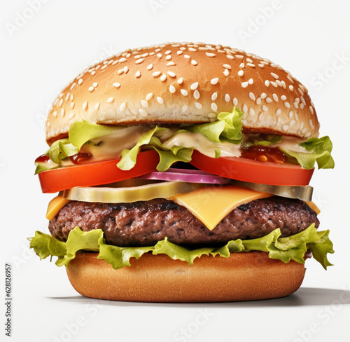 juicy cheesy hamburger on isolated white background