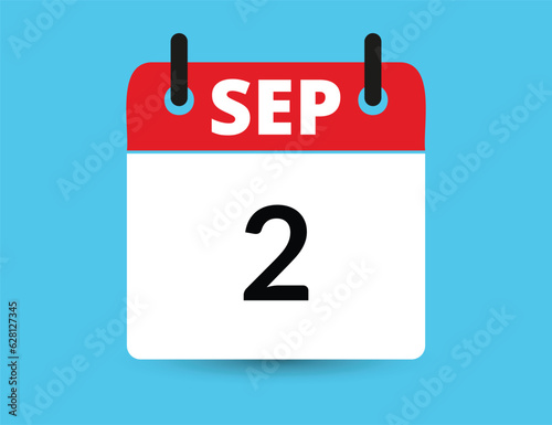 September 2. Flat icon calendar isolated on blue background. Date and month vector illustration