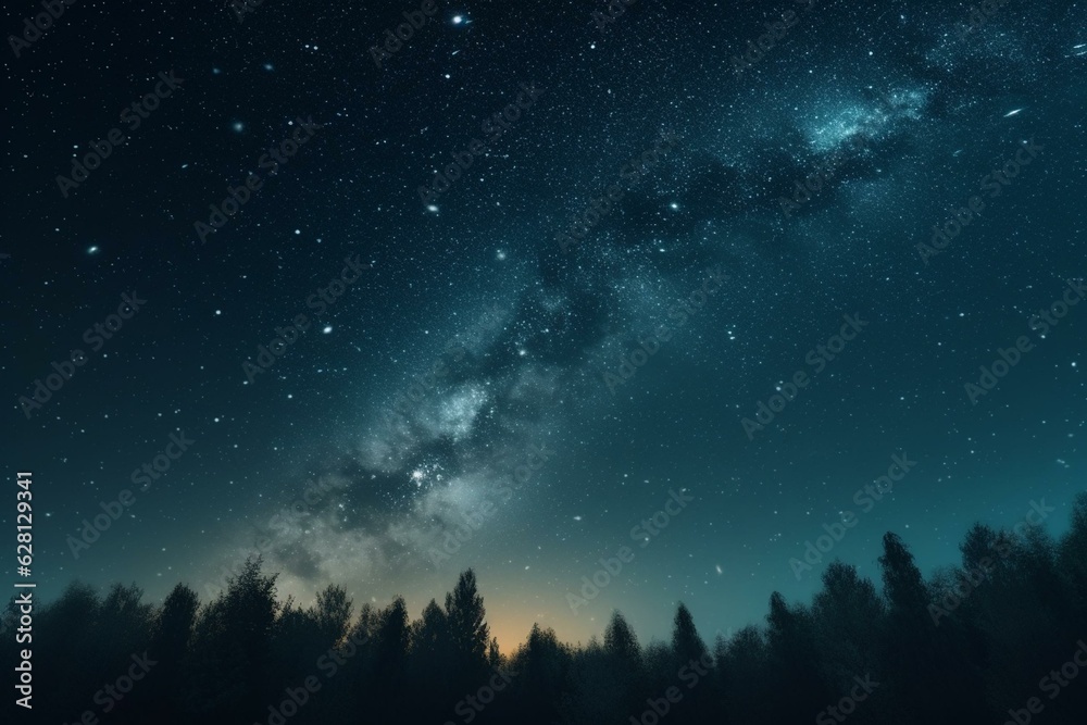 Illustration of stunning blue night sky filled with stars. Generative AI