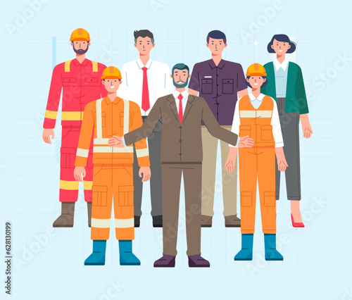 Technician workers, office workers and engineer team. Group of people technicians, engineering and construction workers. industrial engineer worker