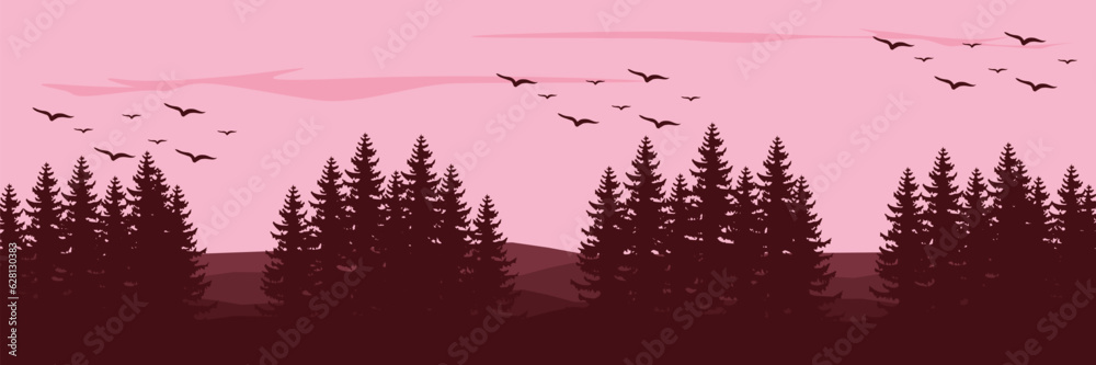 flat nature forest landscape. vector illustration good for wallpaper, backdrop, background, web banner, and design template