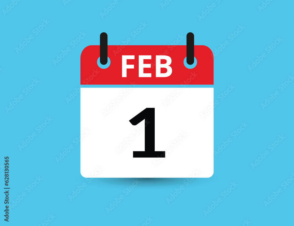 February 1. Flat icon calendar isolated on blue background. Date and month vector illustration February 1. Flat icon calendar isolated on blue background. Date and month vector illustration