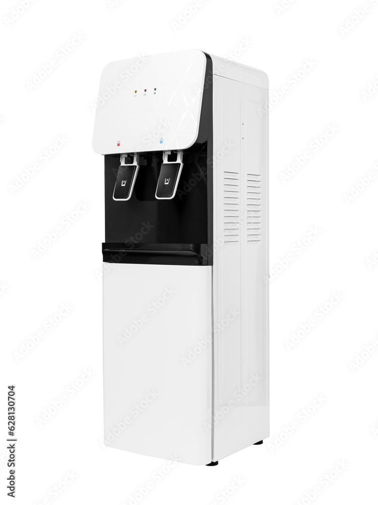 Modern white water cooler isolated on white background