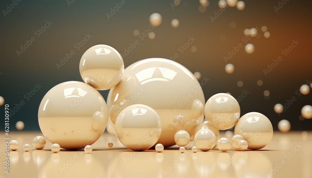 Glass balls on a light background. Modern background of glass spheres. Generative AI. Glass balls on a light background. Modern background of glass spheres. Generative AI.