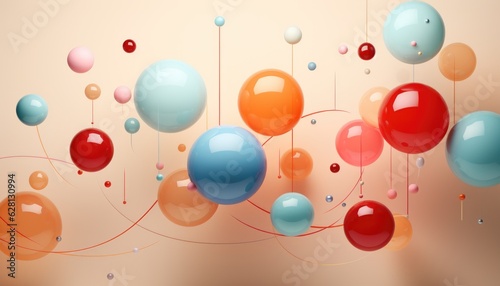 Multi-colored glass balls on a bright background. Modern background of glass spheres. Generative AI.