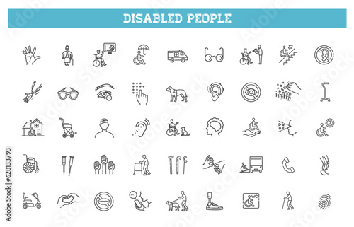 Disabled people Icons bundle. Linear dot style Icons. Vector illustration