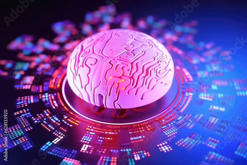 A brain connected to a computer chip. Future neurotech and artificial intelligence