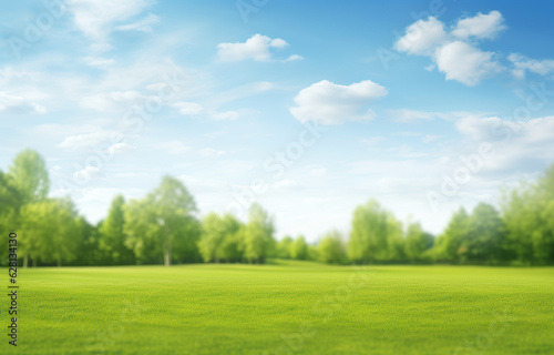 Fototapete a sunny green field with sky background with trees, in the style of blurred, sha