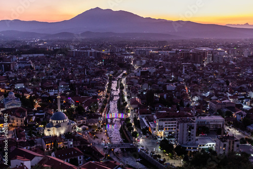 Evening aerial view of Prizren town, Kosovo
