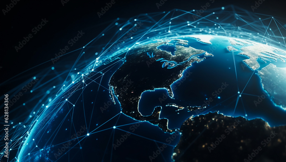 Obraz premium Connection lines around the earth's surface. AI generated