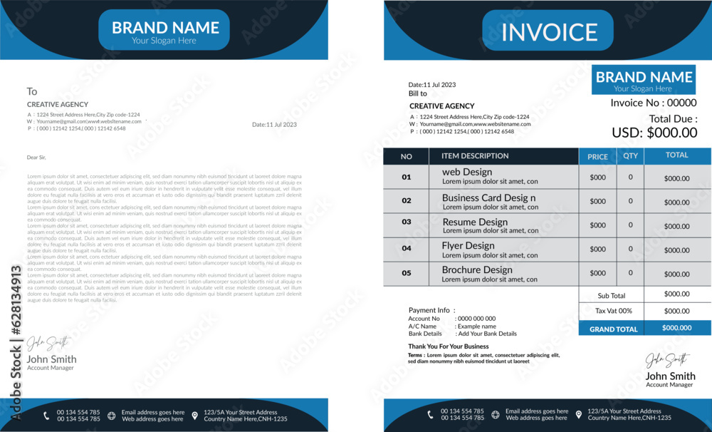 Minimal Corporate Business Invoice design template vector illustration bill form price invoice. Creative invoice template vector. business stationery design payment agreement design .