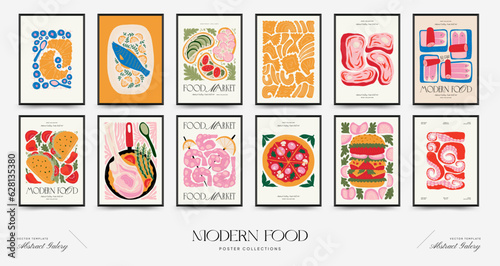 Abstract food posters template. Modern trendy Matisse minimal style. Kitchen and restaurant decor. Hand drawn design for wallpaper, wall decor, print, postcard, cover, template, banner.