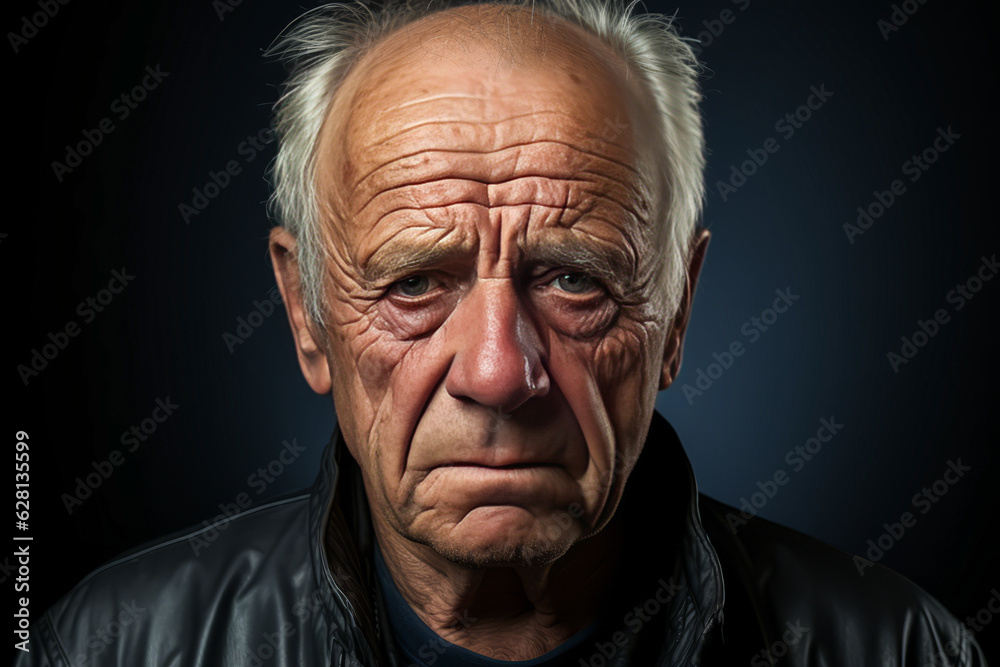 Captivating close-up of an elderly man expressing intense emotion, sadness and vulnerability with tears in his eyes, signifying poignant loneliness. Generative AI Captivating close-up of an elderly man expressing intense emotion, sadness and vulnerability with tears in his eyes, signifying poignant loneliness. Generative AI