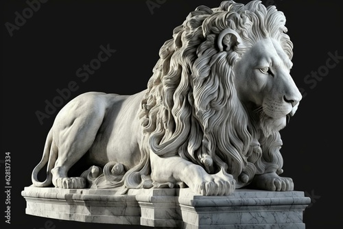 Marble statue of lion with impressive head. Generative AI
