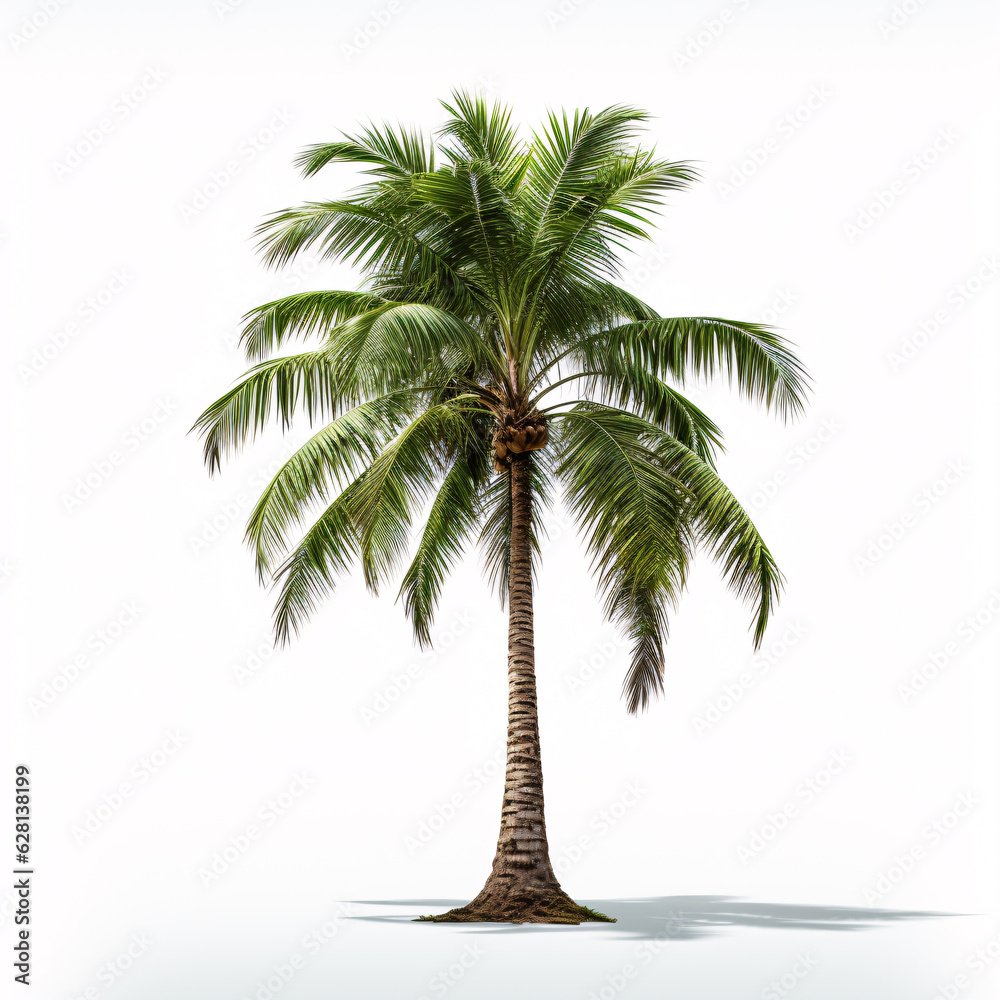 Obraz premium Coconut palm tree isolated on white background. Tropical plant object.