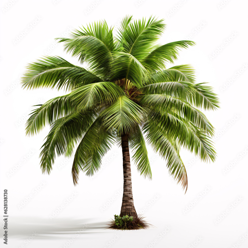 Fototapeta premium Coconut palm tree isolated on white background. Tropical plant object.