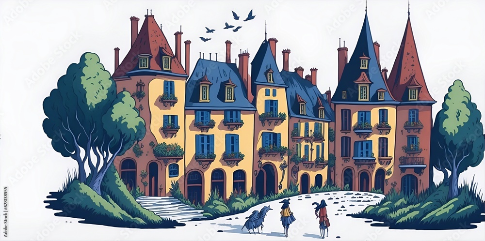 France landscape. Fairy tale style. AI generated illustration