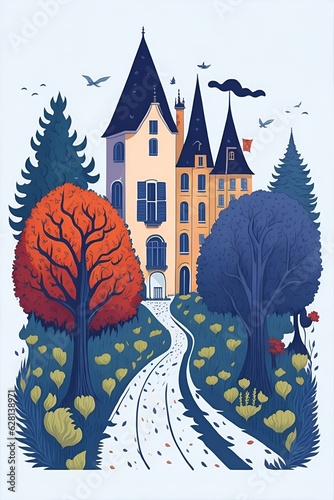 France landscape. Fairy tale style. AI generated illustration