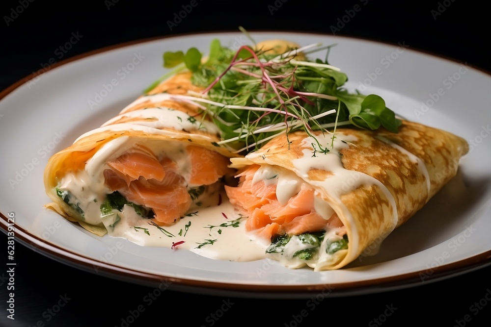 Crepe with salmon and sprouted grains Crepe with salmon and sprouted grains