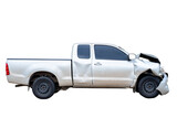 Front of gray or bronze pickup car get damaged by accident on the road. damaged cars after collision. isolated on transparent background, PNG file format