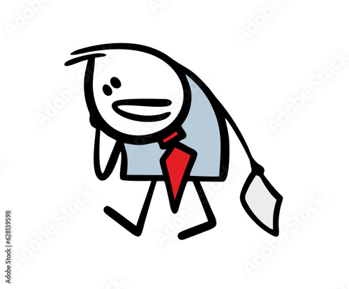 Sad businessman walks with his head bowed, tired after work. Vector illustration an employee in an office suit is tired of his duties and superiors.