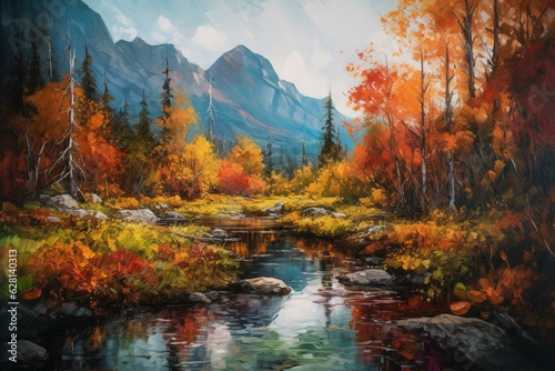 Vibrant, scenic oil painting capturing the allure of nature, evoking wanderlust. Generative AI