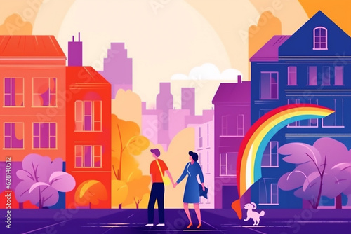 concept freedom rainbow group flag celebration homosexual parade community pride. Generative AI.