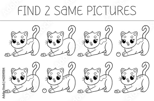 Fototapeta Naklejka Na Ścianę i Meble -  Find two some pictures is an educational game for kids with cat. Cat coloring book. Vector illustration.