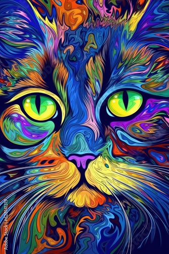 Ojos Azules cat psychedelic look. Generative AI