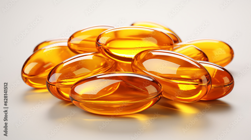 Advertising. Fish oil soft gel capsules isolated on white background. Omega 3 tablets. Advertising. Fish oil soft gel capsules isolated on white background. Omega 3 tablets.