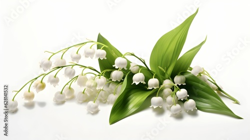 Lily of the valley, flowers on a white background, lilies, lily of the valley on a white background, first may, 1er mai, fête du travail, green leaves, wild flowers