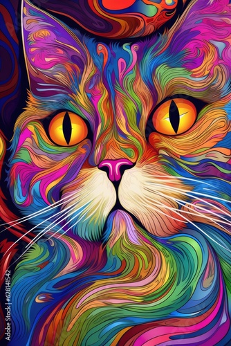 German Rex cat psychedelic look. Generative AI © Razvan
