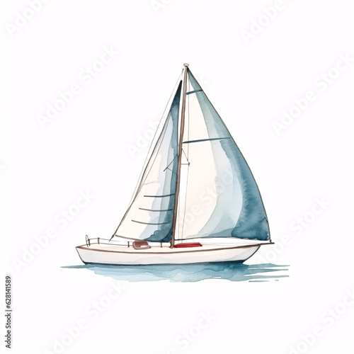 Hand drawn watercolor painted sailboat isolated on white background. Sailing illustration.