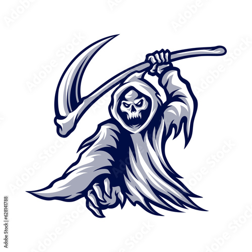 26b_4Reaper skull mascot logo with green fire design for sports or e-sports gaming team