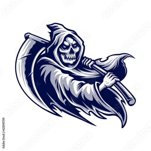 Reaper skull mascot logo design for mascot or symbol and identity, emblem sports or e-sports team