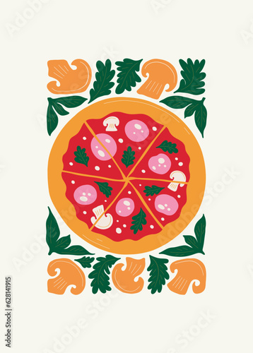 Food abstract elements. Food and healsy composition. Modern trendy Matisse minimal style. Restaurant and kitchen poster, invite. Vector arrangements for greeting card or invitation design